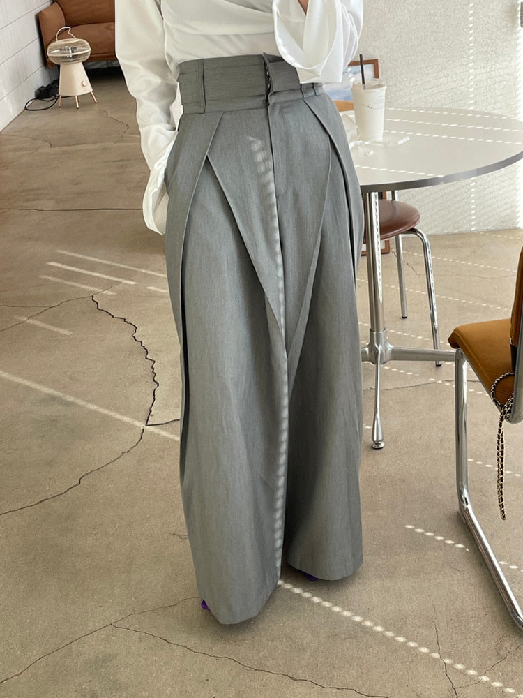 Daily Elegant Pleats Women's High Waist Wide Leg Trousers